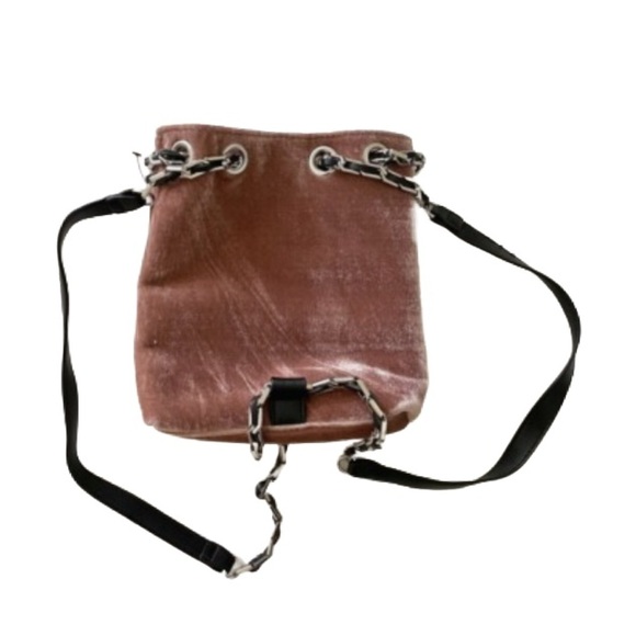 FREE PEOPLE ~ Elegant Brownish Pink Velour Quilted Backpack w/Silver Tone Chain main image 8
